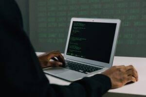 A person working on a laptop 