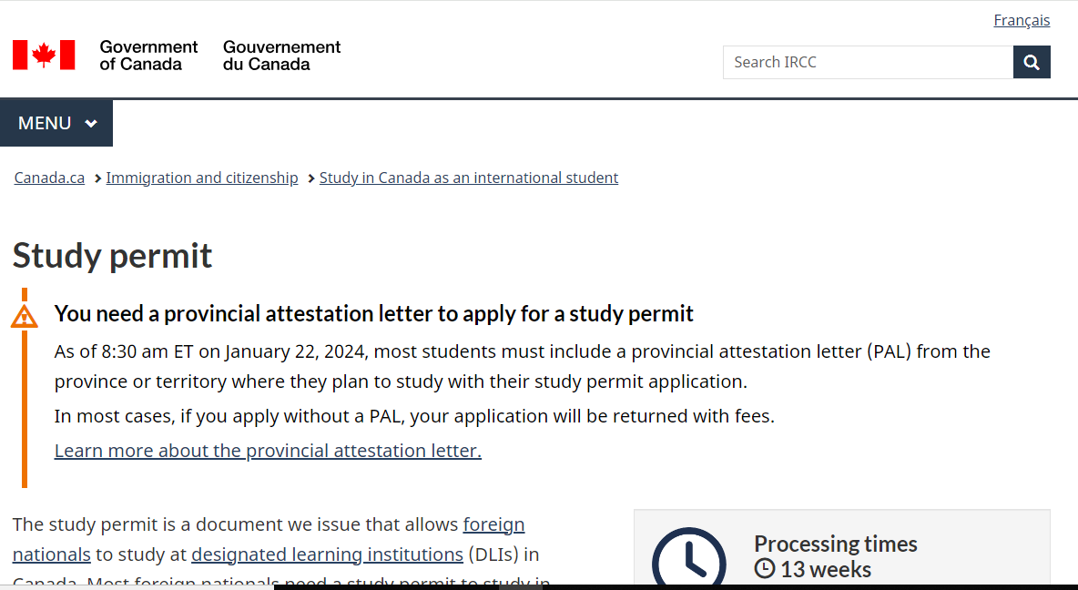 Skilled Worker Visa vs Study Permit: A picture of study permit screenshot